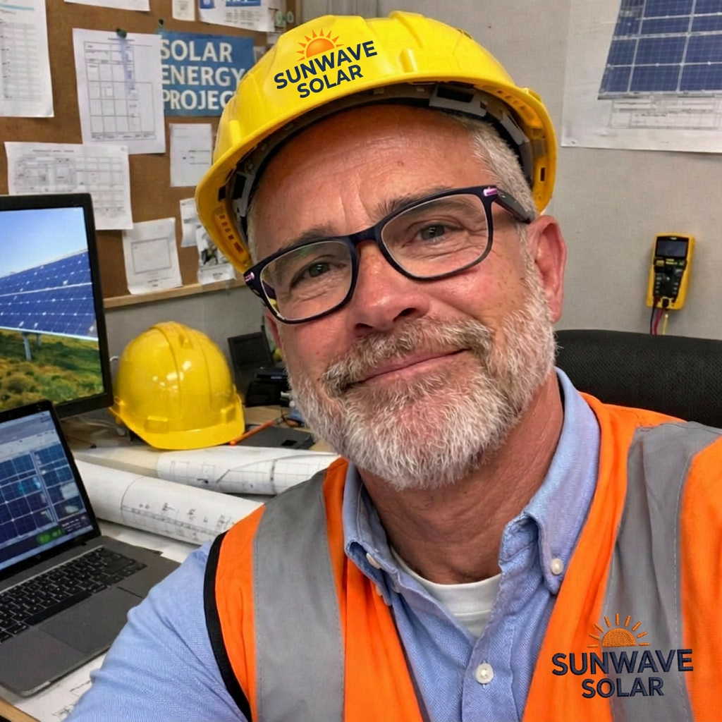 SunWave engineer reviewing solar system designs